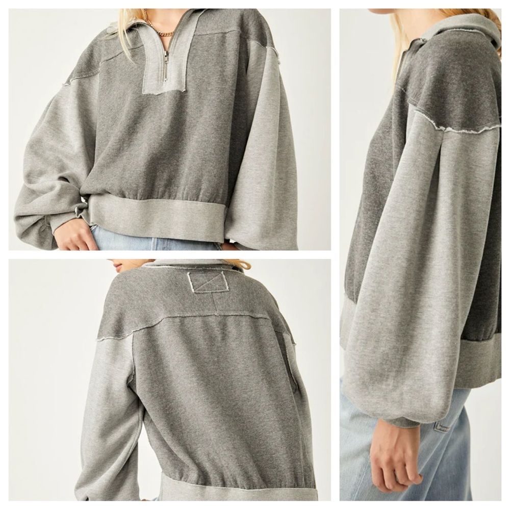 WE THE FREE KASSEY HALF ZIP HEATHERY GREY LARGE